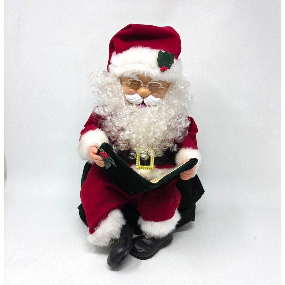 VTG Animated Santa Reading "'Twas The Night Before Christmas" Plush Figurine 12"